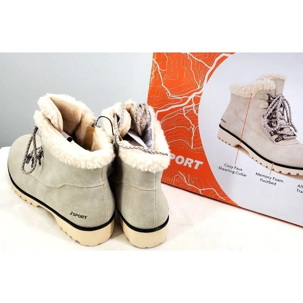 Jsport 6 Boots Faux Fur Shearling Winter Outdoor Weather Lug Chunky Snow Shoes